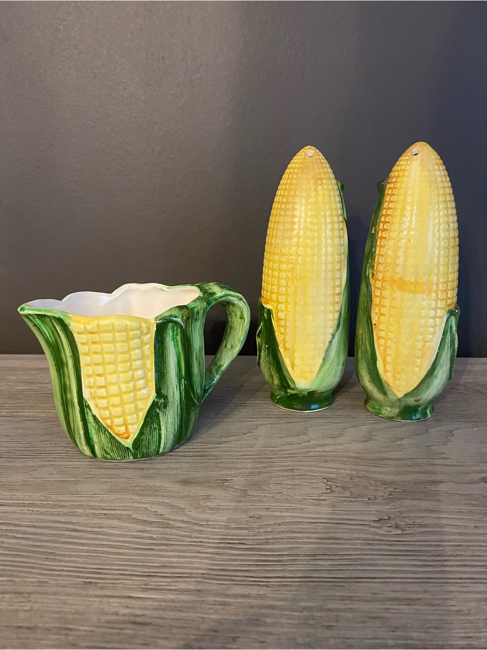 Vintage Corn on the Cob Salt & Pepper Shaker Set with Mini Creamer / Sugar Cup